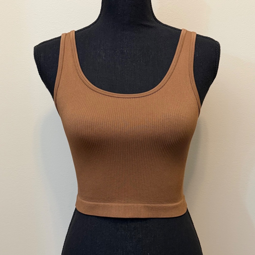 NEW OQQ Women S Rib Crop Tank Top Chocolate Brown Seamless Athletic Camisole #13